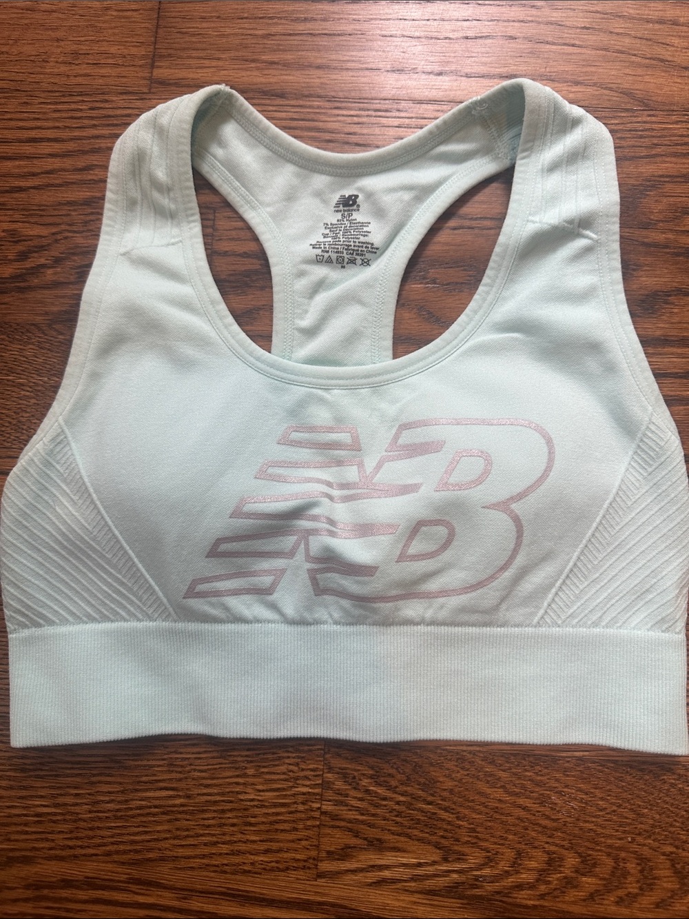 New Balance Mint Green Racerback Sports Bra with silver Logo-light padding